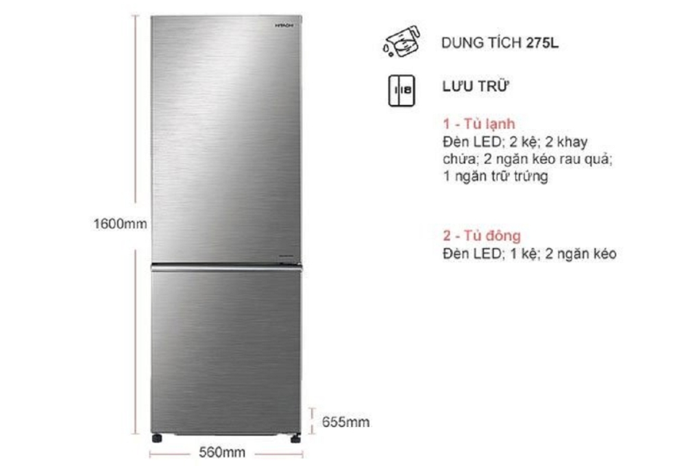 Tủ lạnh Hitachi Inverter 275 lít R-B330PGV8 BBK